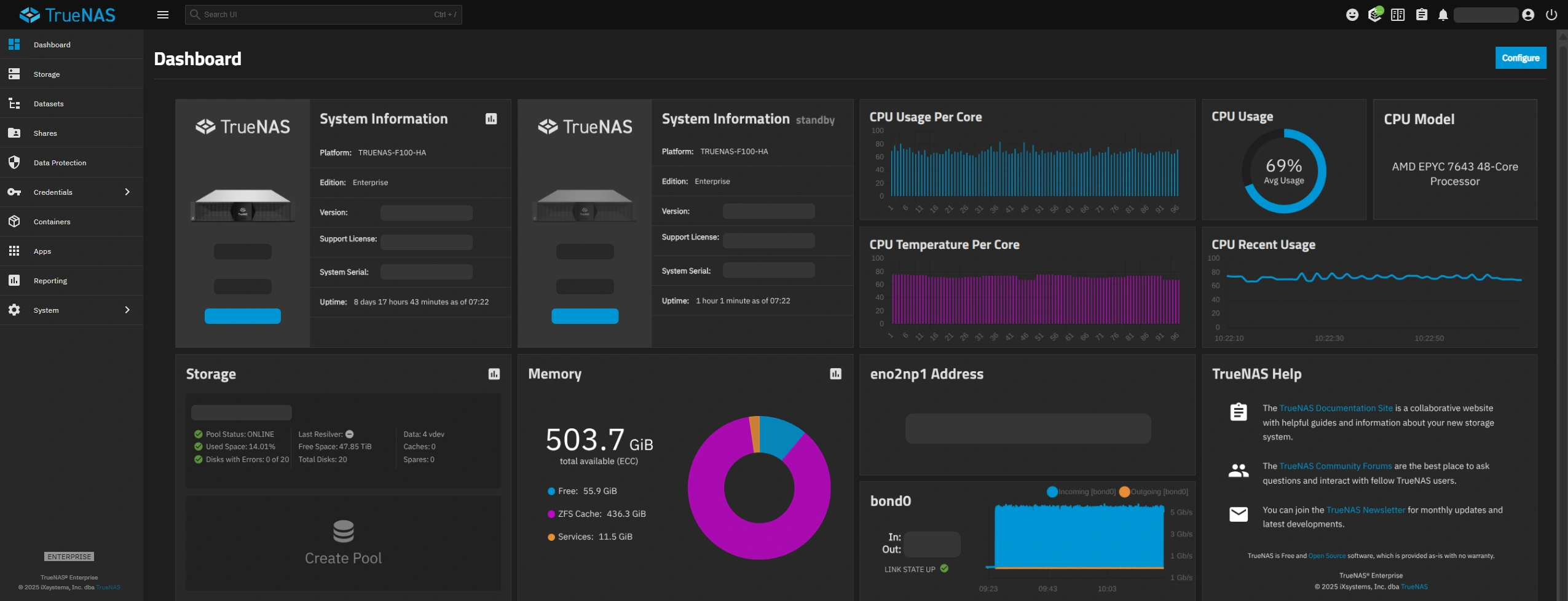 TrueNAS Dashboard